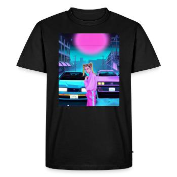 Vaporwave Aesthetic Synthwave Car Anime Girl - Men's Premium Organic T-Shirt - black - Front - Nico (187cm)