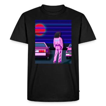 Vaporwave Aesthetic Synthwave Car Anime Girl - Men's Premium Organic T-Shirt - black - Front - Nico (187cm)