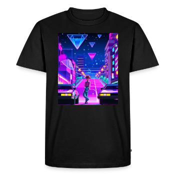 Vaporwave Esthétique Synthwave City Anime Girl - T-shirt Premium bio Homme - noir - Devant - Nico (187cm)