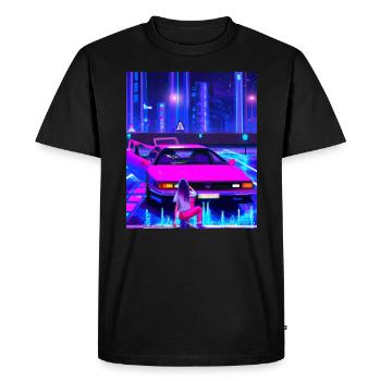 Vaporwave Aesthetic Synthwave Car Anime Girl - Men's Premium Organic T-Shirt - black - Front - Nico (187cm)