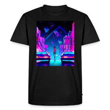 Vaporwave Esthétique Synthwave City Anime Girl - T-shirt Premium bio Homme - noir - Devant - Nico (187cm)
