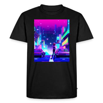 Vaporwave Esthétique Synthwave City Anime Girl - T-shirt Premium bio Homme - noir - Devant - Nico (187cm)