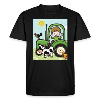 Tracteur vert anniversaire animaux de la ferme - T-shirt Premium bio Homme - noir - Devant - Nico (187cm)