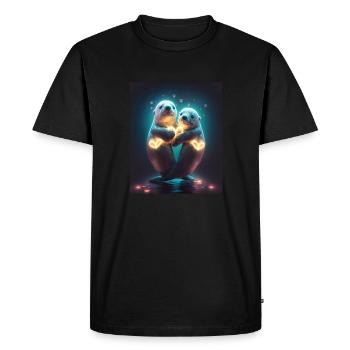 Kawaii Otter Pet Otter Couple se tenant la main - T-shirt Premium bio Homme - noir - Devant - Nico (187cm)