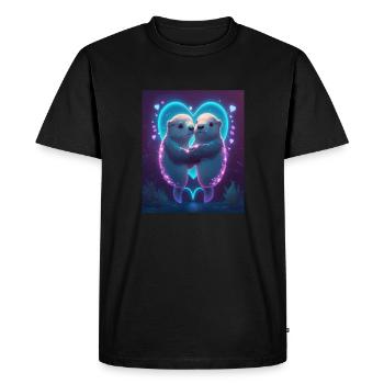 Kawaii Otter Pet Otter Couple se tenant la main - T-shirt Premium bio Homme - noir - Devant - Nico (187cm)