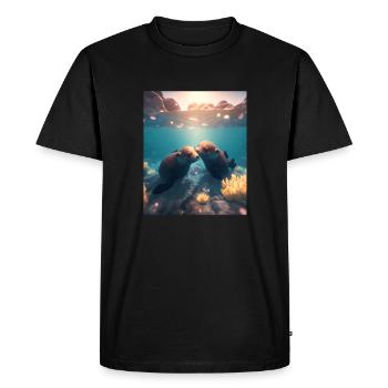 Mignon amoureux de la loutre Sweet Sea Otter Couple - T-shirt Premium bio Homme - noir - Devant - Nico (187cm)