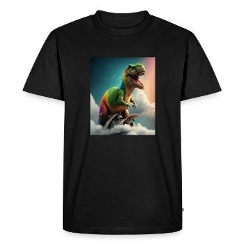 Drôle de dessin animé Loutres Loutre Chevauchant Dinosaure Vert - T-shirt Premium bio Homme - noir - Devant - Nico (187cm)