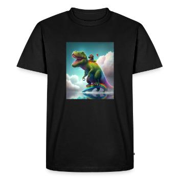 Drôle de dessin animé Loutres Loutre Chevauchant Dinosaure Vert - T-shirt Premium bio Homme - noir - Devant - Nico (187cm)