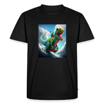 Drôle de dessin animé Loutres Loutre Chevauchant Dinosaure Vert - T-shirt Premium bio Homme - noir - Devant - Nico (187cm)