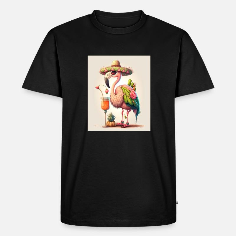 Flamingo Playing Musical Instruments Mexican - Männer Premium Bio T-Shirt - Schwarz