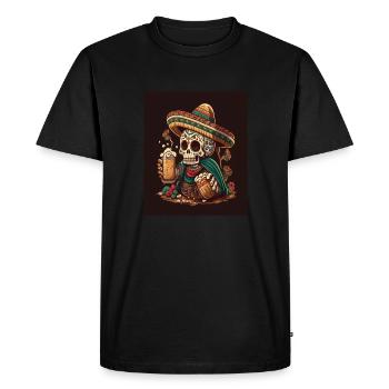 Crâne en sucre portant un sombrero ivre de sucre mexicain - T-shirt Premium bio Homme - noir - Devant - Nico (187cm)
