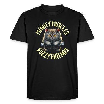 Bodybuilding Cat - Powerful Muscles Fuzzy - Men's Premium Organic T-Shirt - black - Front - Nico (187cm)