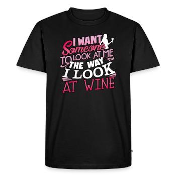 Femmes, je veux que quelqu'un me regarde comme je - T-shirt Premium bio Homme - noir - Devant - Nico (187cm)