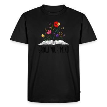 Book With Flowers Bees And Butterflies - Grow Your - Men's Premium Organic T-Shirt - black - Front - Nico (187cm)