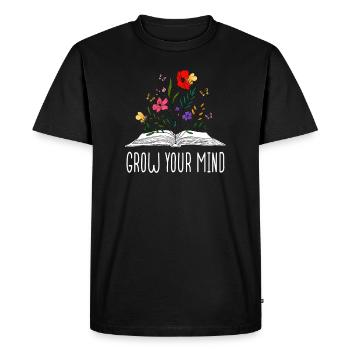 Book With Flowers Bees And Butterflies - Grow Your - Men's Premium Organic T-Shirt - black - Front - Nico (187cm)