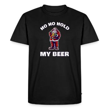 Père Noël Tiens ma bière - T-shirt Premium bio Homme - noir - Devant - Nico (187cm)