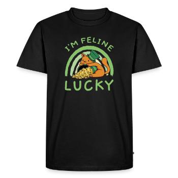 Saint-Patrick Chat heureux Kitty Chaton - T-shirt Premium bio Homme - noir - Devant - Nico (187cm)