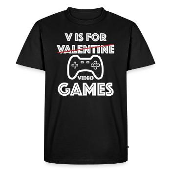 V is for Video Games | Game, funny sayings - Men's Premium Organic T-Shirt - black - Front - Nico (187cm)