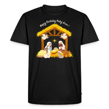 Joyeux Noël Joyeux anniversaire Bébé Jésus Cadeaux - T-shirt Premium bio Homme - noir - Devant - Nico (187cm)