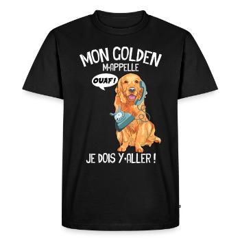 Mon golden m'appelle J'adore Cadeau Humour Chien - T-shirt Premium bio Homme - noir - Devant - Nico (187cm)