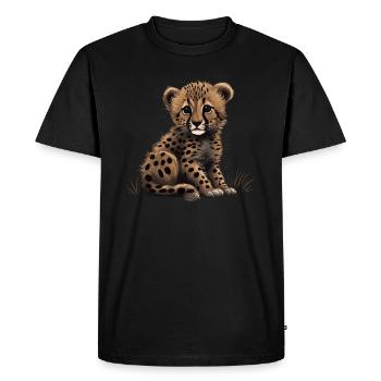 Bébé guépard chat sauvage animaux Afrique nature sauvage - T-shirt Premium bio Homme - noir - Devant - Nico (187cm)