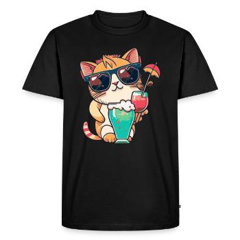 Fraîcheur estivale : chat avec lunettes de soleil - T-shirt Premium bio Homme - noir - Devant - Nico (187cm)