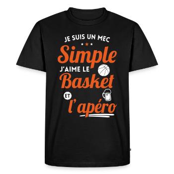 Mec simple aime le basket et l'apéro - T-shirt Premium bio Homme - noir - Devant - Nico (187cm)