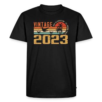 Vintage 2023 Cadeau Anniversaire - Millésime 2023 - T-shirt Premium bio Homme - noir - Devant - Nico (187cm)