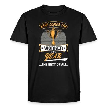 Trophée du travailleur de l’année - T-shirt Premium bio Homme - noir - Devant - Nico (187cm)