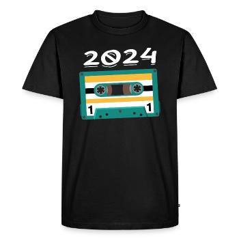 Cassette 2024 Vintage Anniversaire 2024 - T-shirt Premium bio Homme - noir - Devant - Nico (187cm)