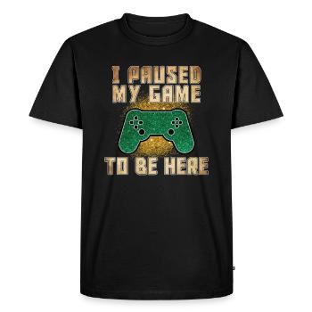 J'ai mis mon jeu en pause pour être ici - T-shirt Premium bio Homme - noir - Devant - Nico (187cm)