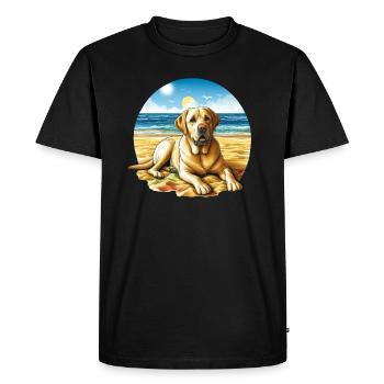 Chien de laboratoire sur la plage dessin - T-shirt Premium bio Homme - noir - Devant - Nico (187cm)