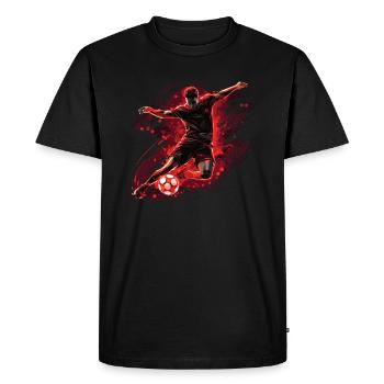 Un footballeur dans une action dynamique avec un tir au but. - T-shirt Premium bio Homme - noir - Devant - Nico (187cm)