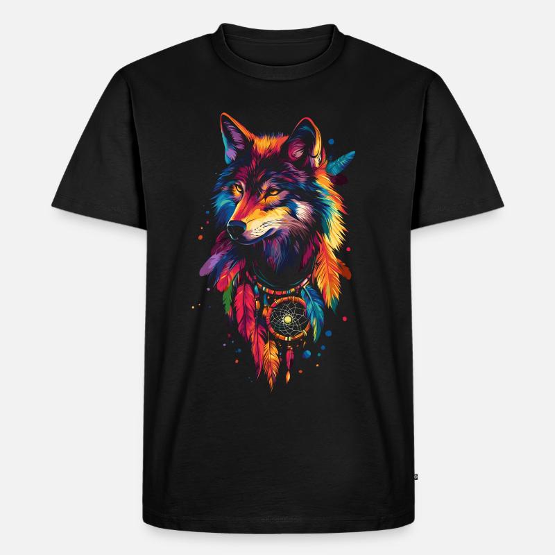 Wolf Traumfänger - Männer Premium Bio T-Shirt - Schwarz
