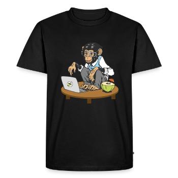 Monkey in front of laptop - Men's Premium Organic T-Shirt - black - Front - Nico (187cm)