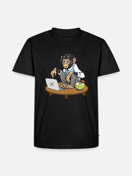 Affe vor Laptop - Männer Premium Bio T-Shirt - Schwarz