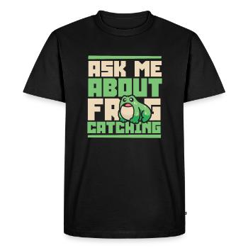 Posez-moi des questions sur le crapaud têtard attrapant des grenouilles - T-shirt Premium bio Homme - noir - Devant - Nico (187cm)