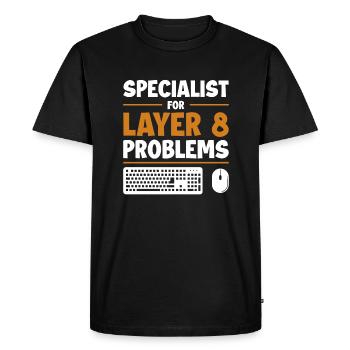 Spécialiste des problèmes de couche 8 Admin - T-shirt Premium bio Homme - noir - Devant - Nico (187cm)
