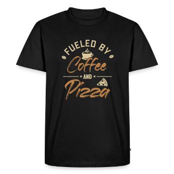 Alimenté par le café et la pizza plateau à pizza Four à pizza - T-shirt Premium bio Homme - noir - Devant - Nico (187cm)
