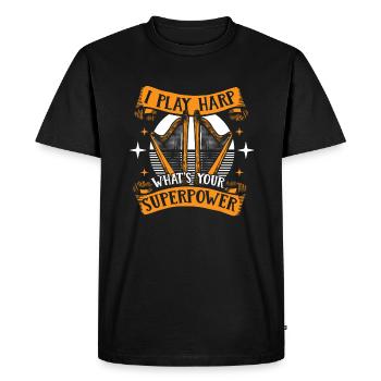 I Play Harp What's Your Superpower Harfe - Men's Premium Organic T-Shirt - black - Front - Nico (187cm)