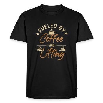 Fueled by Coffee and Lifting All-terrain forklift - Men's Premium Organic T-Shirt - black - Front - Nico (187cm)