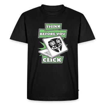 Réfléchissez avant de cliquer sur l’ingénierie sociale - T-shirt Premium bio Homme - noir - Devant - Nico (187cm)