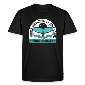 Est-ce que mon échappatoire à la réalité est le béluga bleu, le cétacé - T-shirt Premium bio Homme - noir - Devant - Nico (187cm)