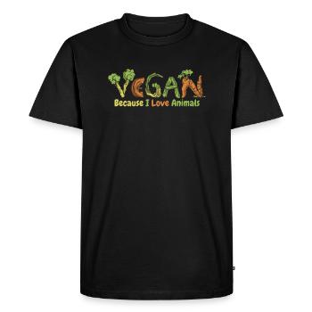 Parce que j’aime les animaux végétaliens végétaliens à base de plantes - T-shirt Premium bio Homme - noir - Devant - Nico (187cm)