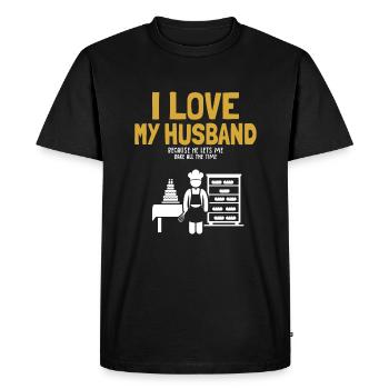 J’aime mon mari Boulangerie Boulangerie Confiseur Boulanger - T-shirt Premium bio Homme - noir - Devant - Nico (187cm)