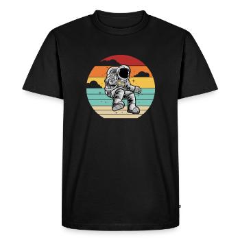 Retro Cosmonaut Spaceship Taikonaut Spaceman - Men's Premium Organic T-Shirt - black - Front - Nico (187cm)