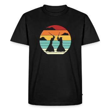 Retro Kenjutsu Kata Shinai Samurai Kendo - Men's Premium Organic T-Shirt - black - Front - Nico (187cm)