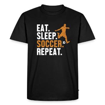 Eat Sleep Soccer Repeat Fußballspieler - Männer Premium Bio T-Shirt - Schwarz - Vorne - Nico (187cm)