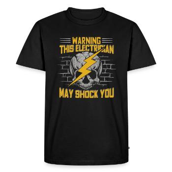 Attention cet électricien risque de vous électrocuter Elektriker - T-shirt Premium bio Homme - noir - Devant - Nico (187cm)