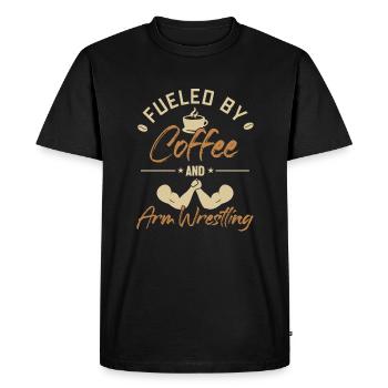Alimenté par le café et les techniques de bras de fer - T-shirt Premium bio Homme - noir - Devant - Nico (187cm)
